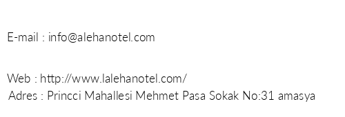 Lalehan Hotel telefon numaralar, faks, e-mail, posta adresi ve iletiim bilgileri